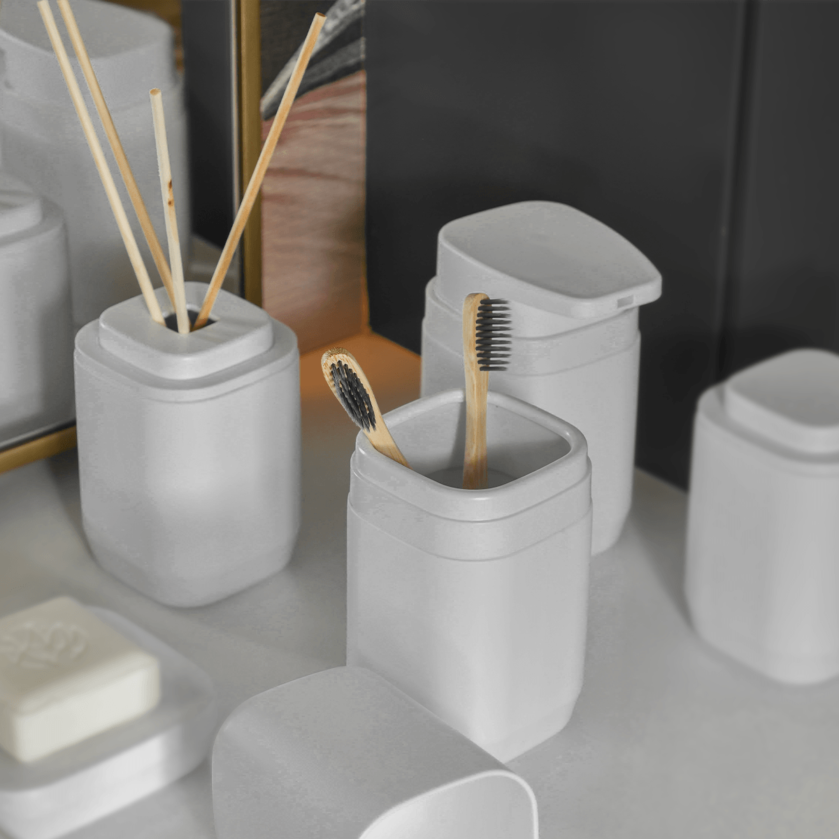 Kit de banheiro Completo com lixeira de piso/parede Ou 6 peças Linha Aura