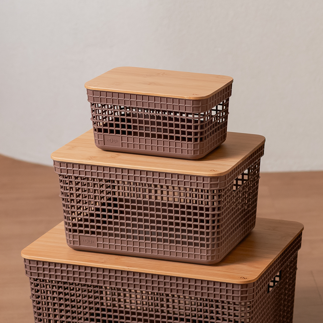 Cesto organizador Ou 8L com tampa de bambu Linha Grid