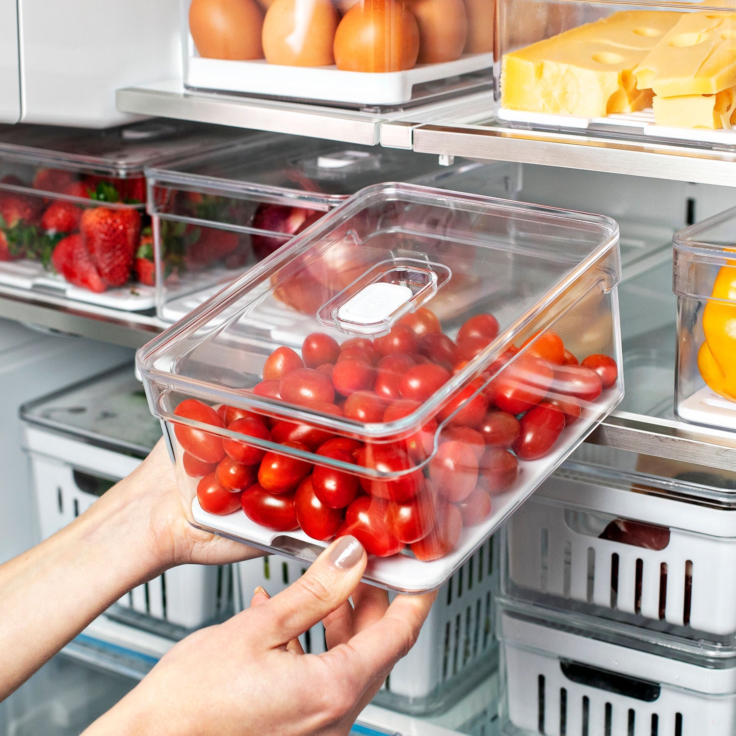 Organizador de geladeira com tampa Ou 2,2L Linha Clear Fresh