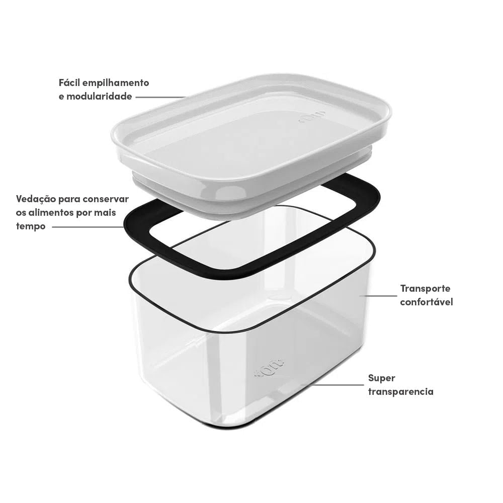 Pote hermético organizador retangular Ou 650ml Linha Block