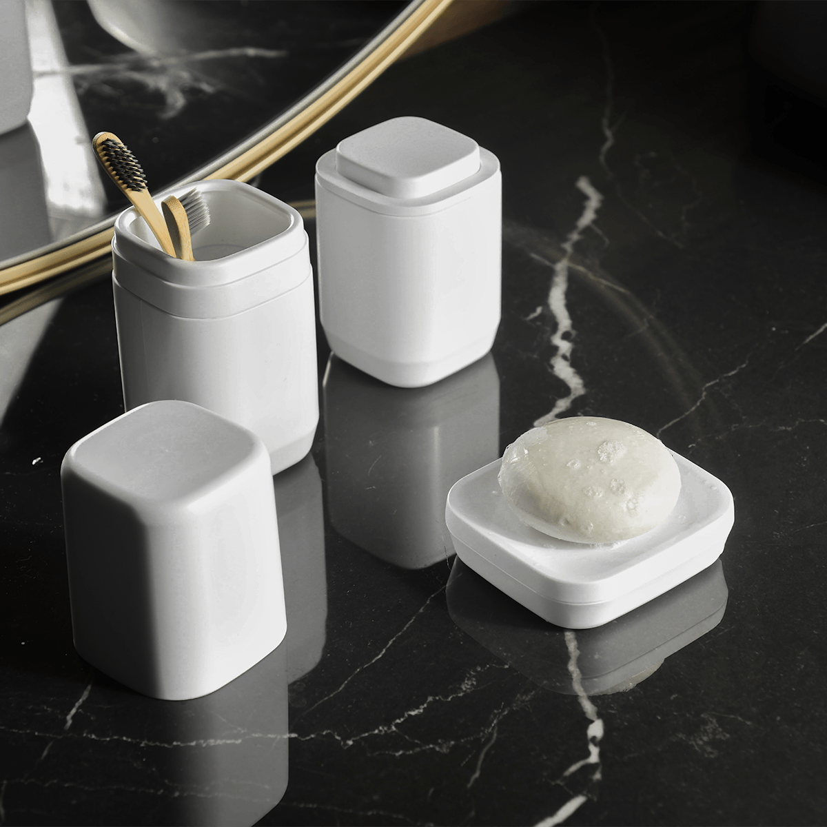 Kit de acessórios de bancada com saboneteira Ou 4 peças Linha Aura