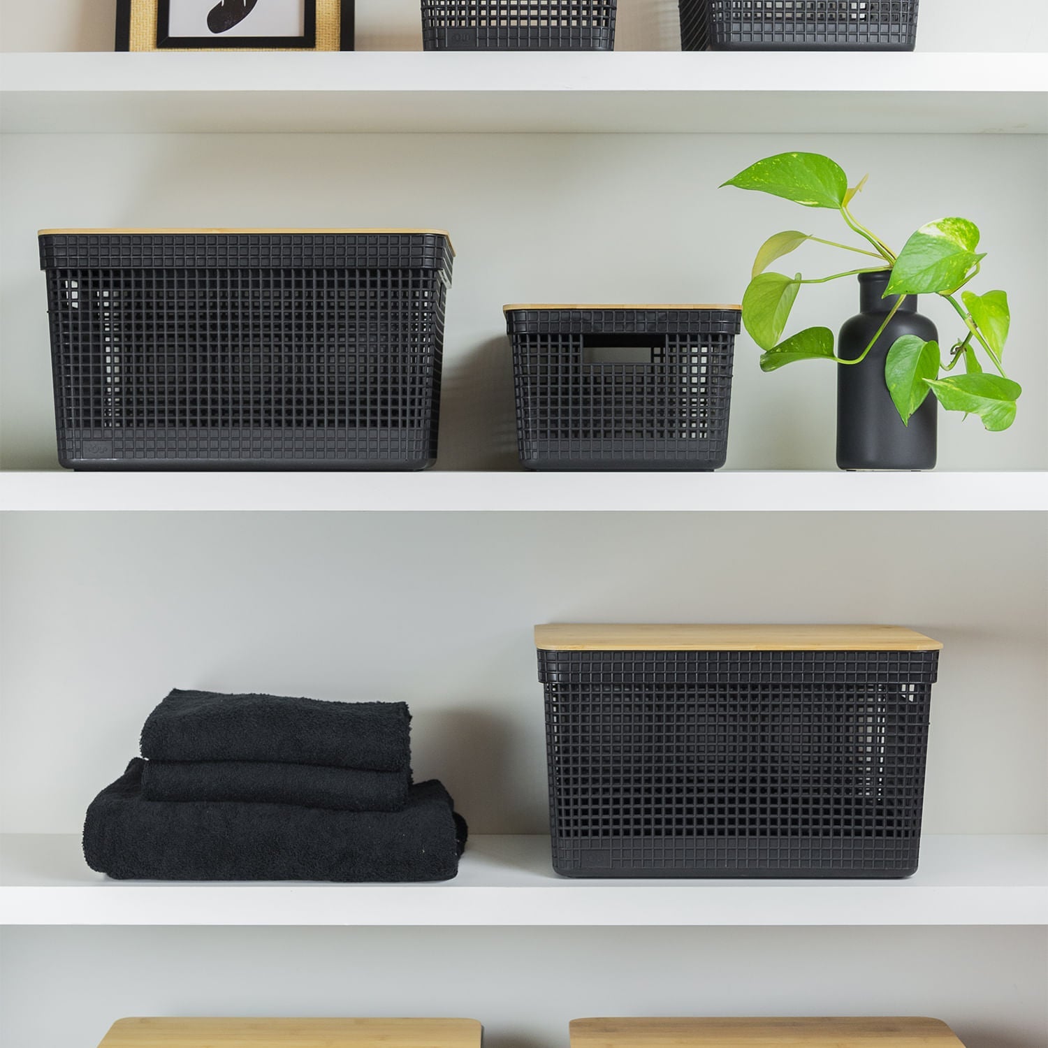 Cesto organizador Ou 20L com tampa de bambu Linha Grid