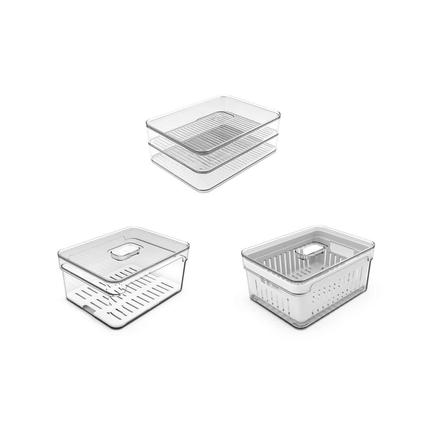 Kit de Organizadores de Geladeira Ou 3 Peças 2,2L Linha Clear Fresh