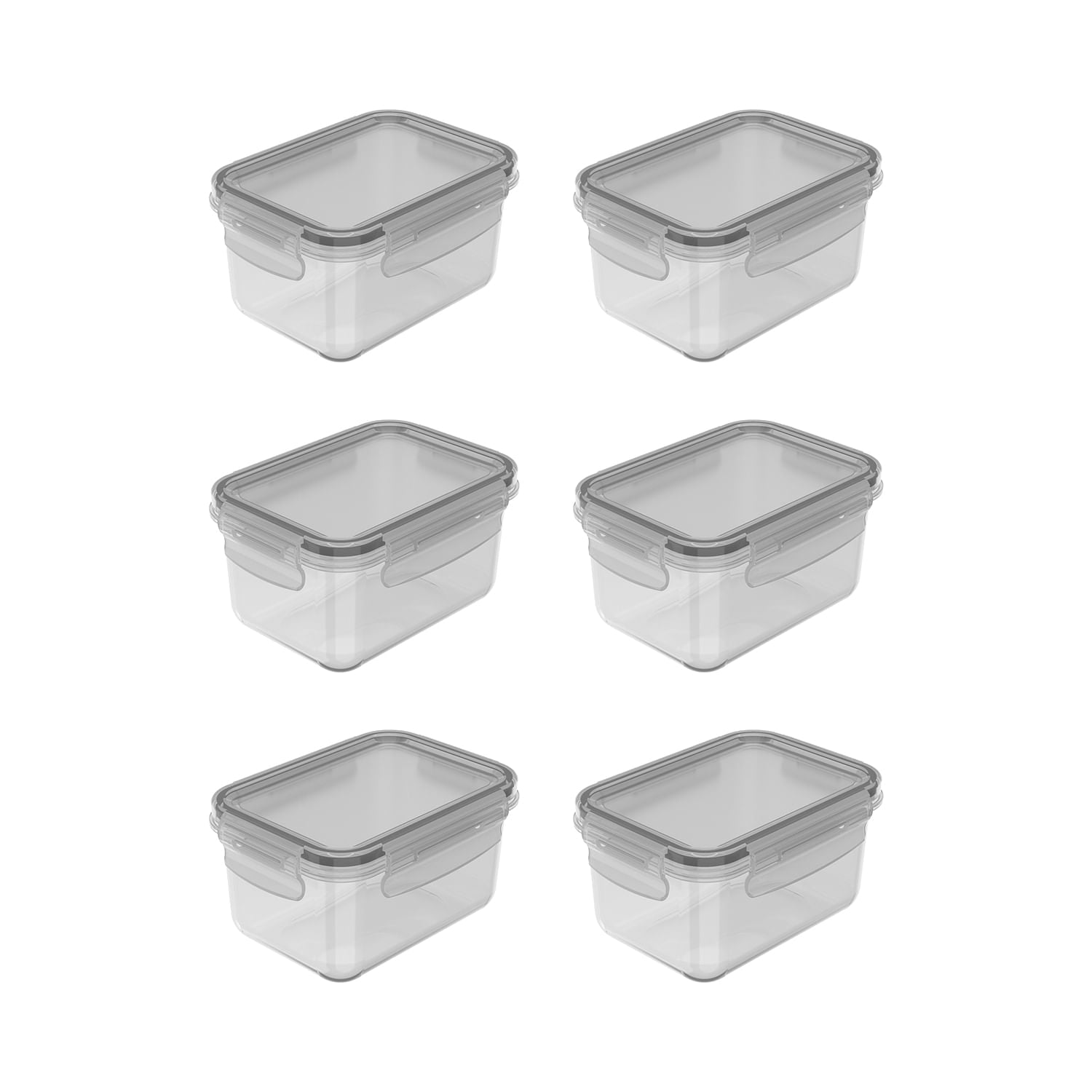 Kit de potes organizadores de geladeira retangular Ou 6 peças 560ml Linha Click