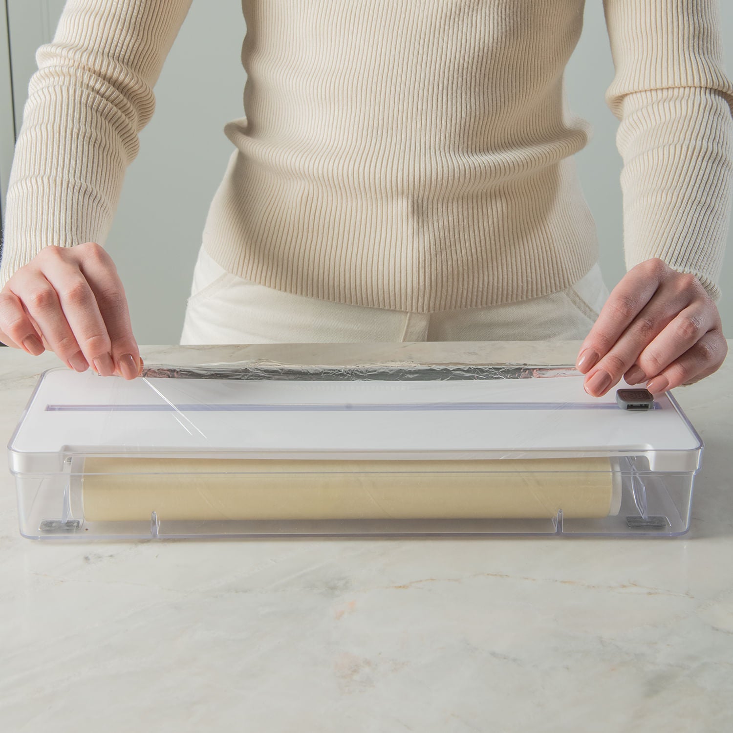 Organizador e cortador de rolos duplo Ou Linha Clear