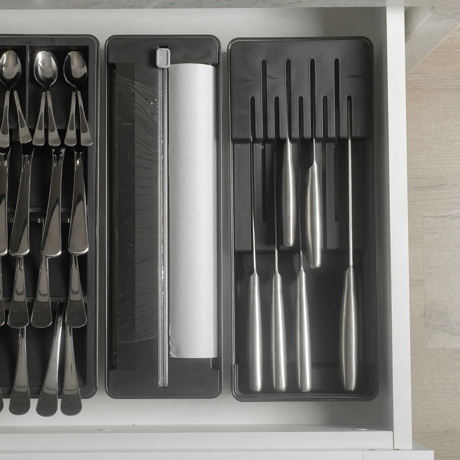 Organizador e cortador de rolos duplo Ou Linha Clear