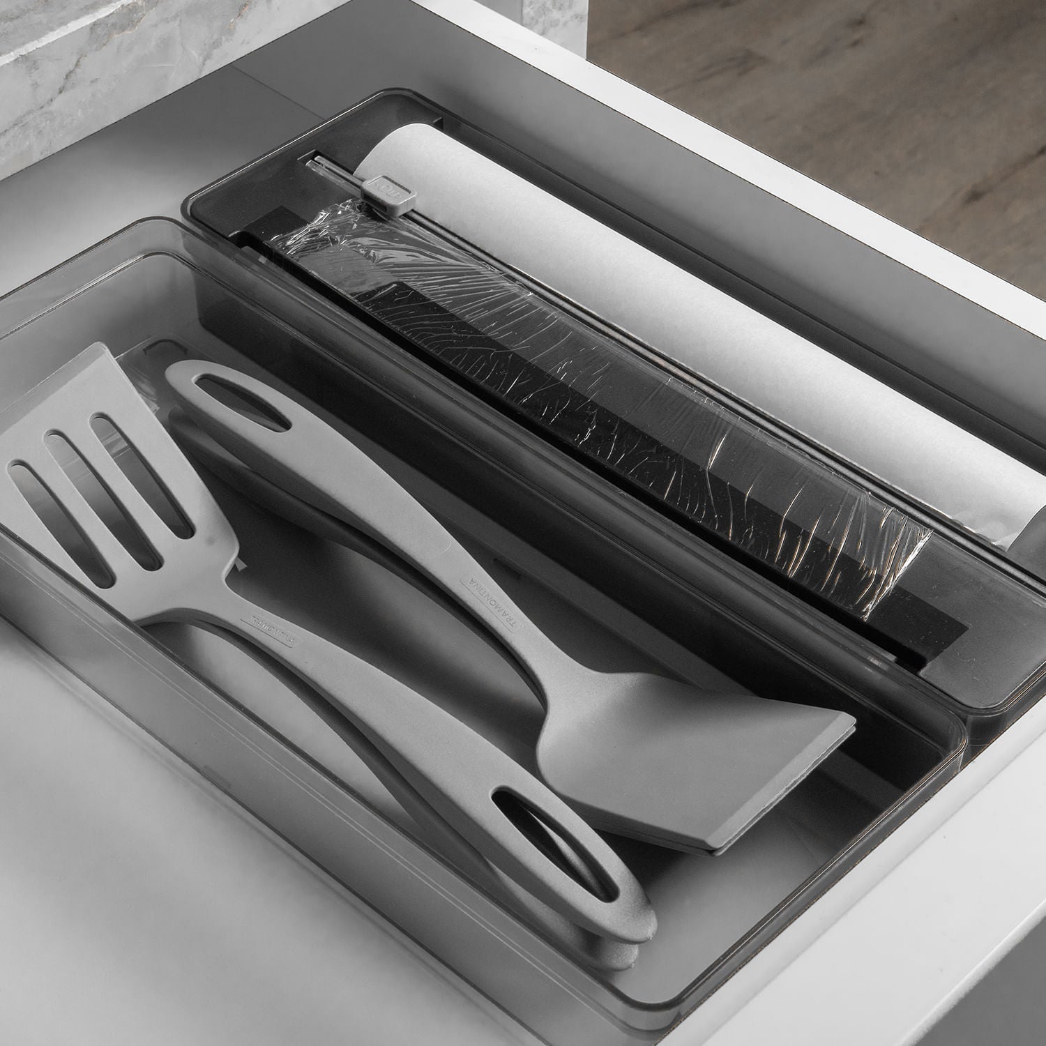 Organizador e cortador de rolos duplo Ou Linha Clear