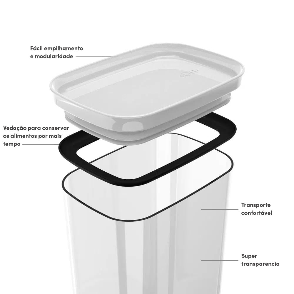 Pote hermético organizador retangular Ou 2,3L Linha Block
