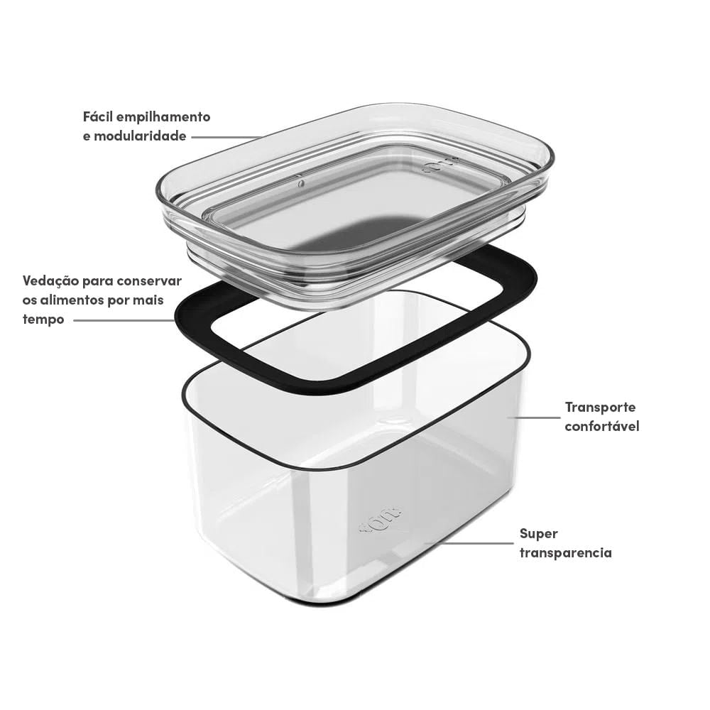 Pote hermético organizador retangular Ou 650ml Linha Block